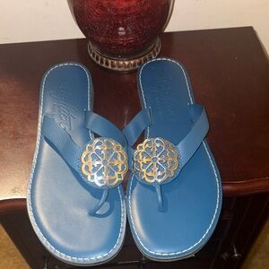 Blue Brighton Silver Medallion Women’s Thong Sandals